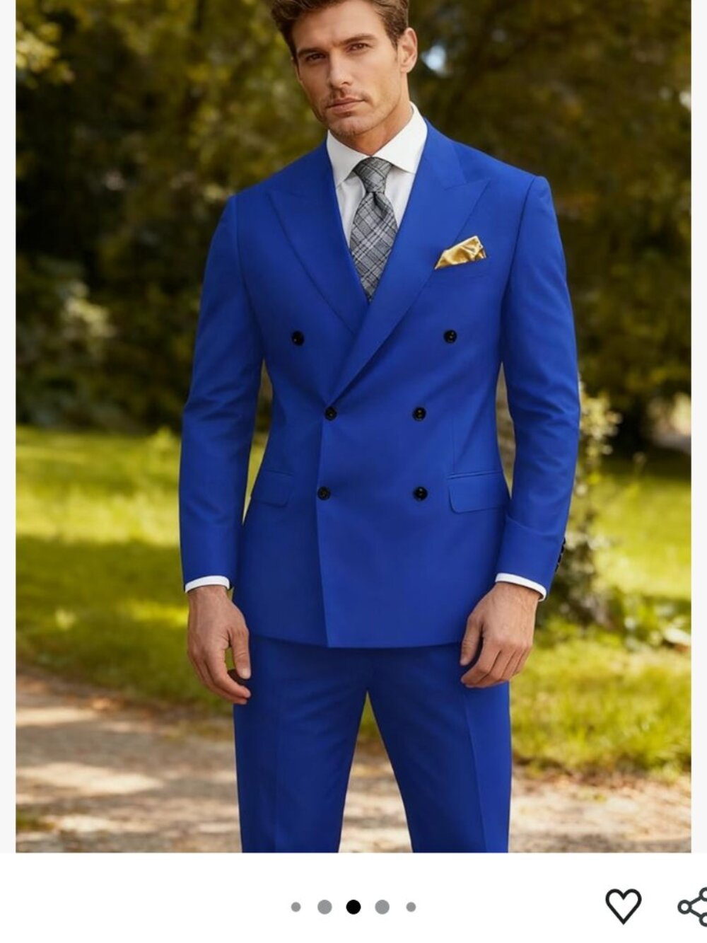 Men's Dbl Breasted Suit Slim  2 Pc Blazer Pans Set Size XS Royal Blue P618,P619
